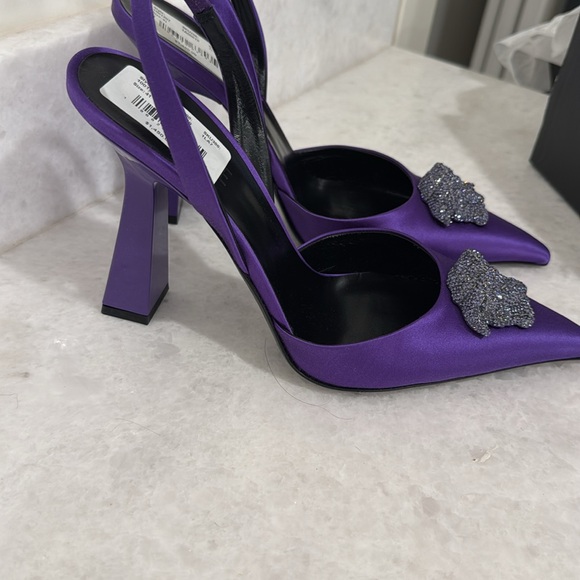 Versace Womens Crystal Medusa Satin Slingbacks Pumps Lilac US 10 EU 41NWD - Picture 3 of 9